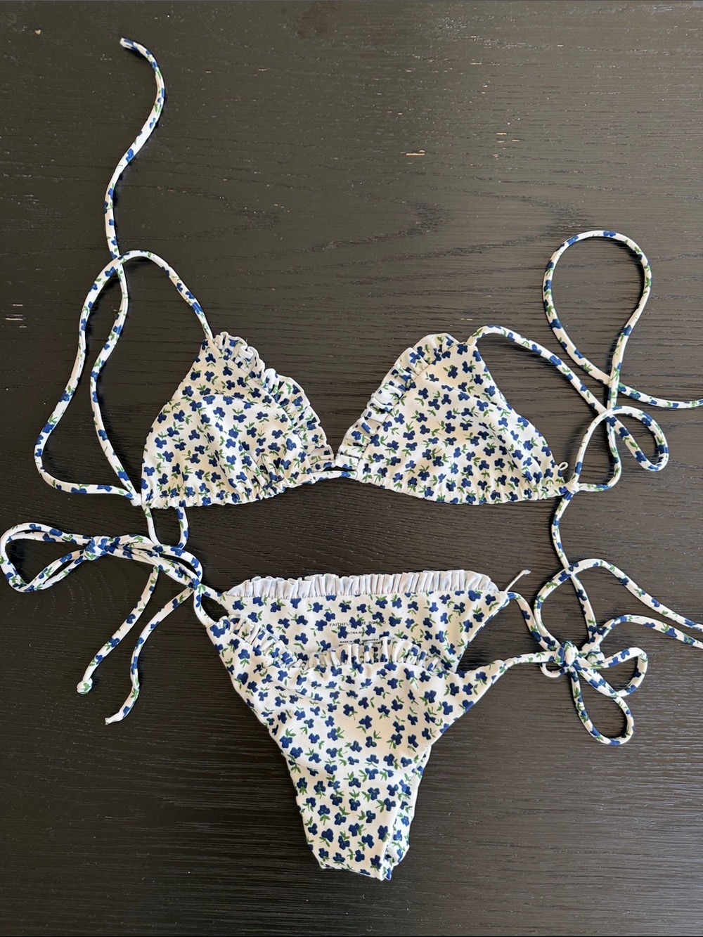 Faithfull the Brand White Bikini with Blue & Green Floral Print- worn 1 time